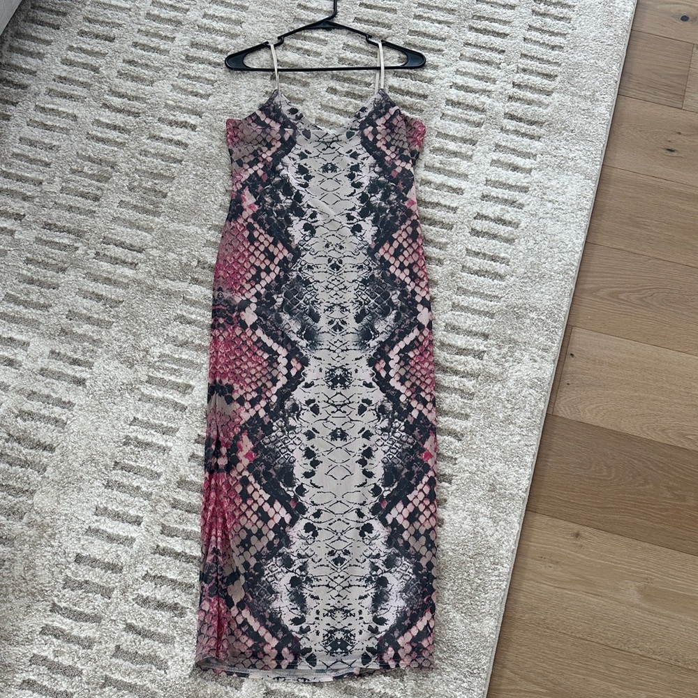 AFRM Pink and Black Snake-Print Midi Dress - Picture 1 of 5